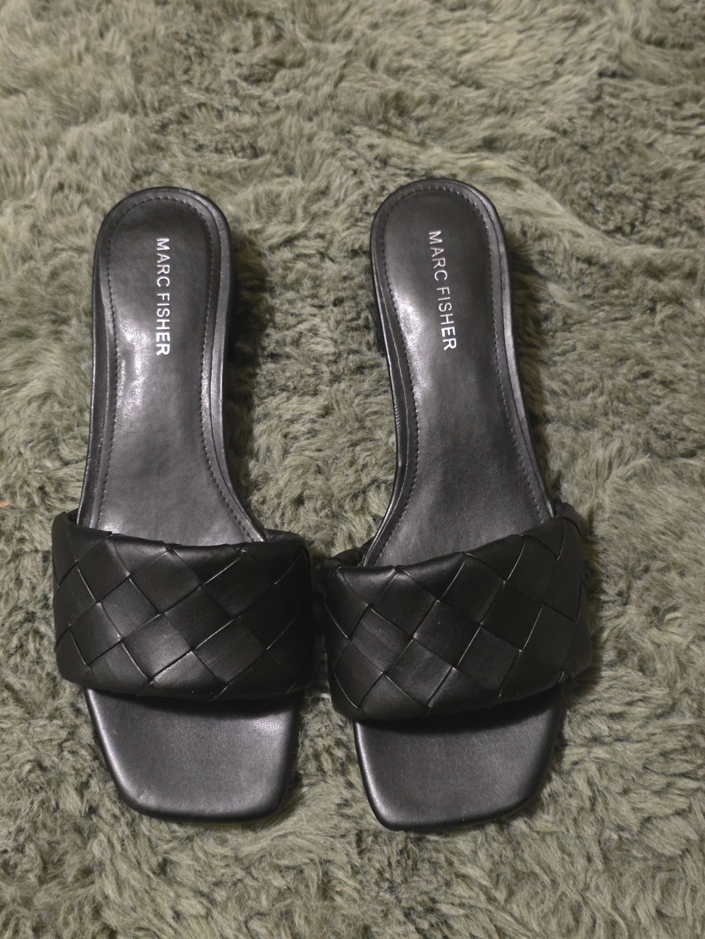 Marc Fisher Black Woven Slide Mules